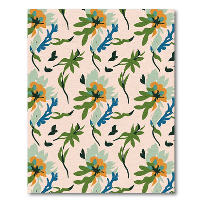Abstract floral arrangement in greens and oranges Rug