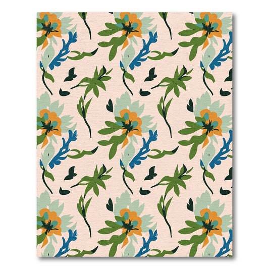 Abstract floral arrangement in greens and oranges Rug
