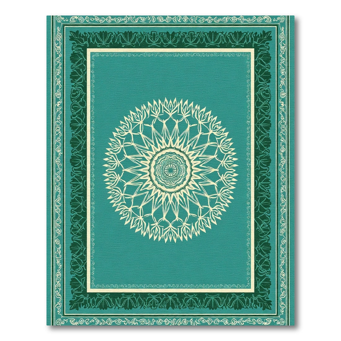 Teal Cream Sunburst Mandala Frame Rug
