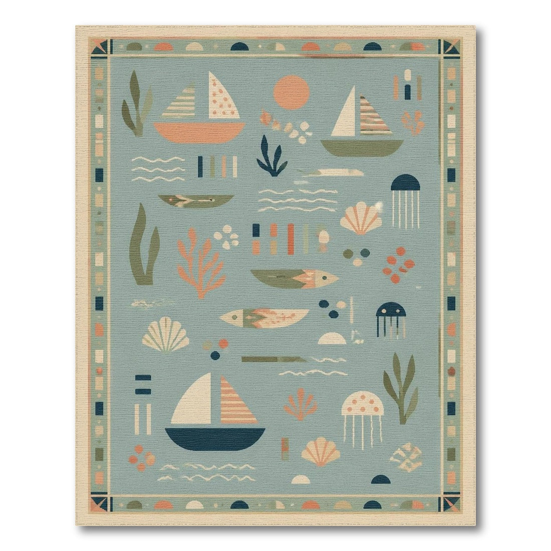 Blue Coastal Sailboats Area Rug
