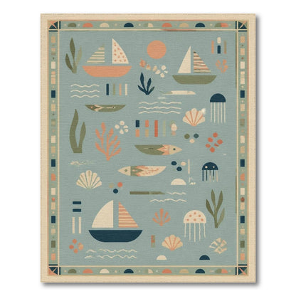 Blue Coastal Sailboats Area Rug