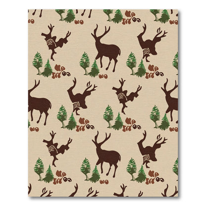 Woodland Deer And Forest Silhouette Pattern Rug