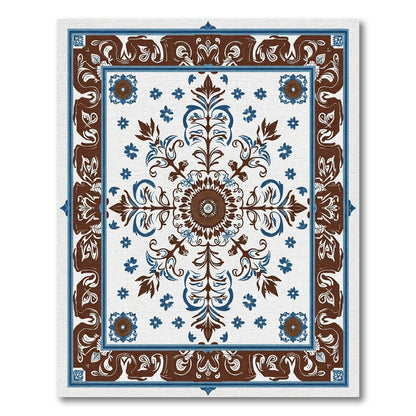 Brown Blue Floral Medallion Border Rug