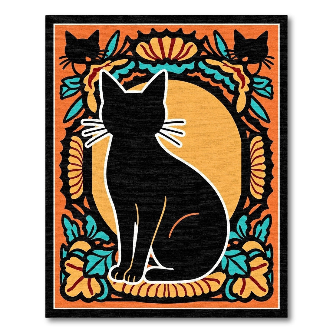 Black Cat Floral Sunburst Rug