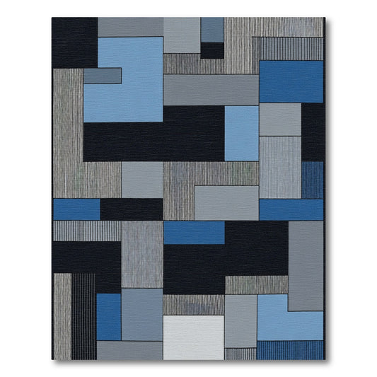 Midnight Blue Geometric Block Harmony Rug