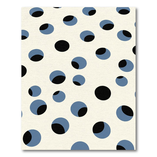 Cream Black Blue Round Spots Rug