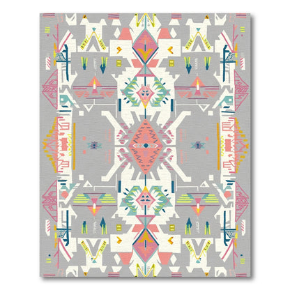 Geometric Pink Blue Tribal Diamond Rug