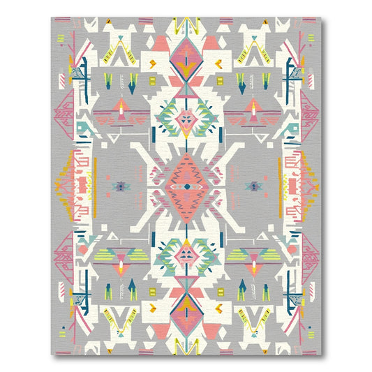 Geometric Pink Blue Tribal Diamond Rug