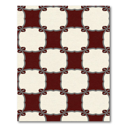 Deep Crimson and Cream Interlocking Squares Rug