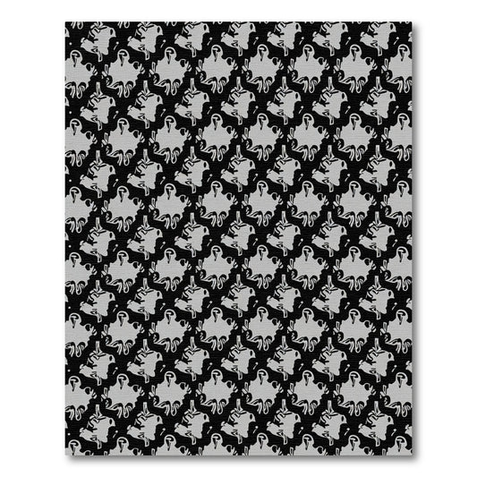Black and Gray Abstract Organic Blossom Rug