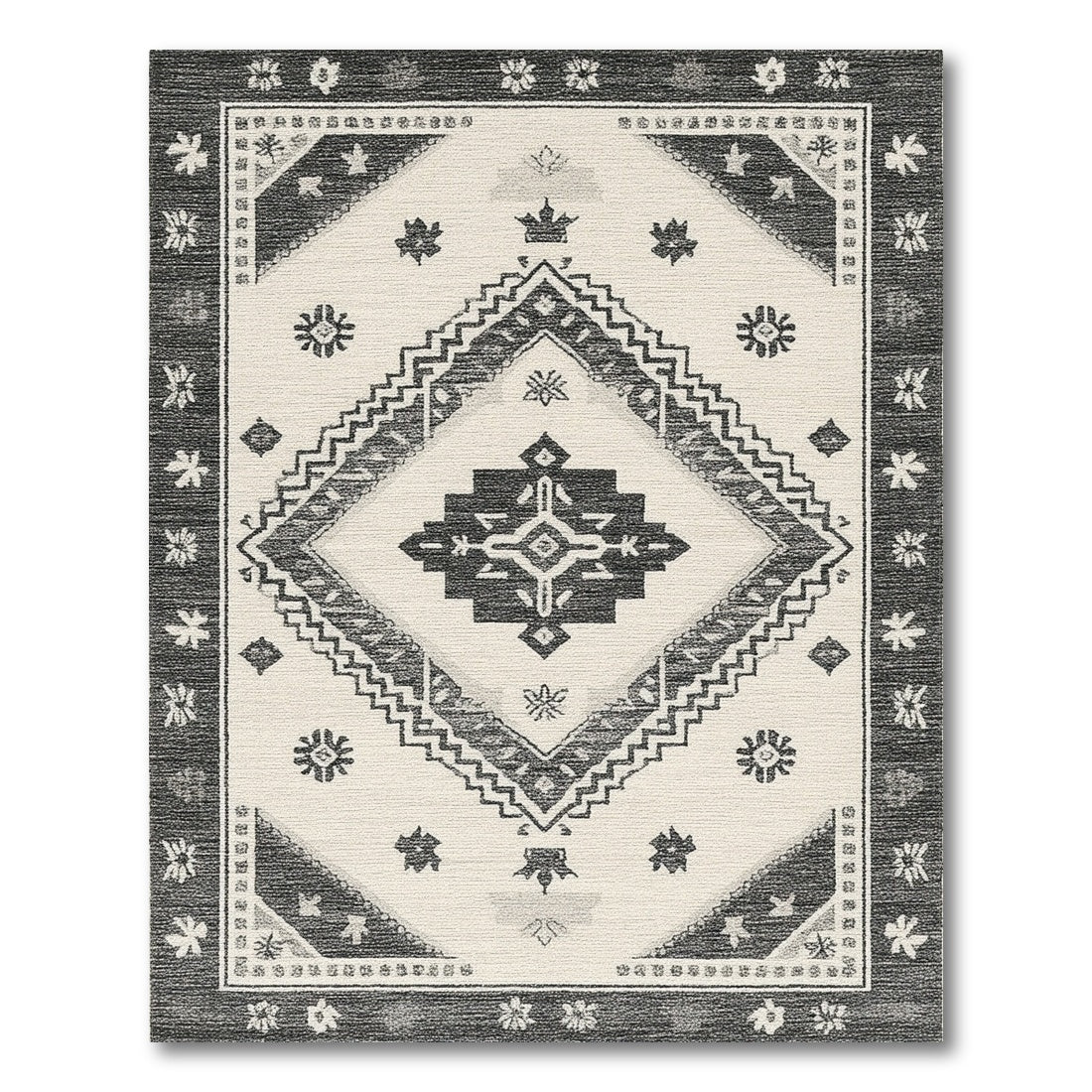 Black White Heritage Tribal Area Rug