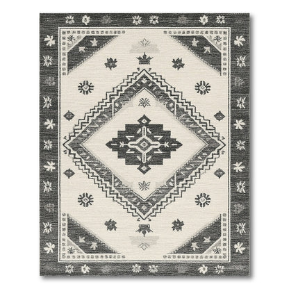 Black White Heritage Tribal Area Rug