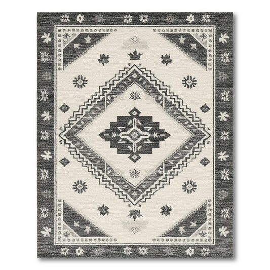 Black White Heritage Tribal Area Rug