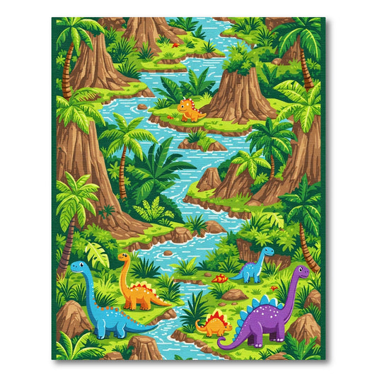 Jungle River Dinosaur Landscape Scenic Rug