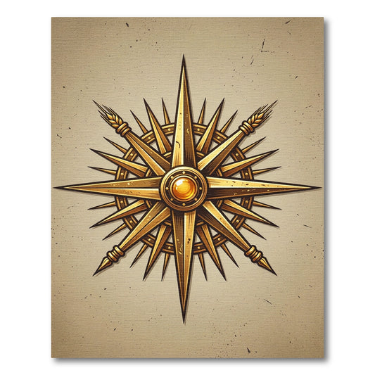 Ornate Golden Compass Rose Navigator Rug