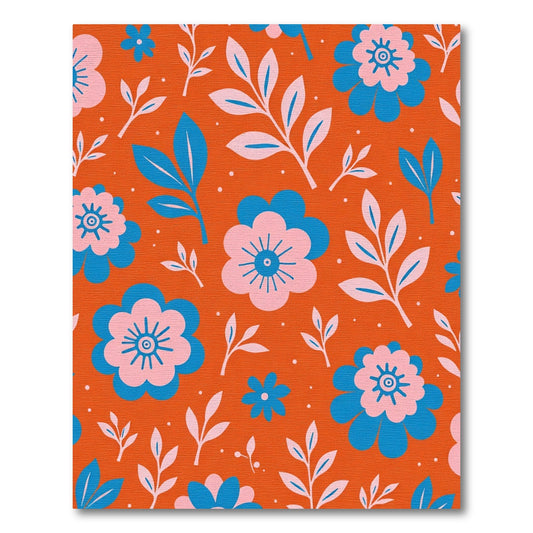 Retro Pink Blue Floral Sprigs Rug