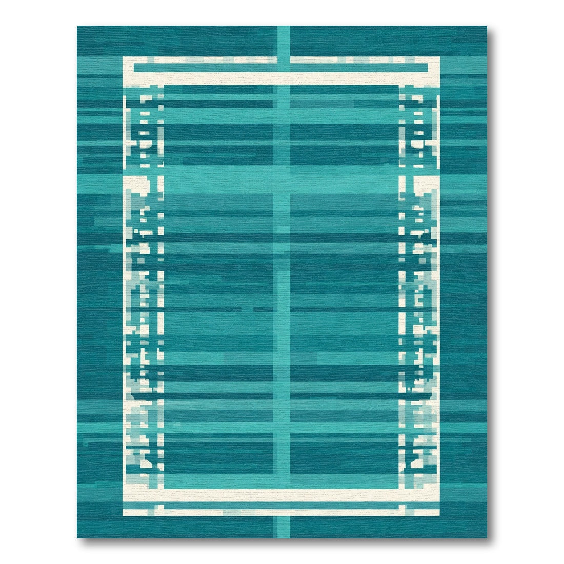 Aqua Blue Horizontal Stripe Rectangular Rug