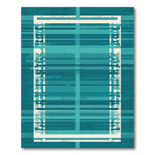 Aqua Blue Horizontal Stripe Rectangular Rug