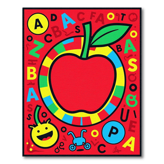 Bright Red Alphabet Apple Whimsy Rug