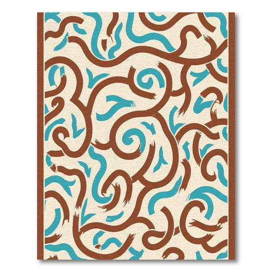 Brown Turquoise Swirls Abstract Ribbon Rug