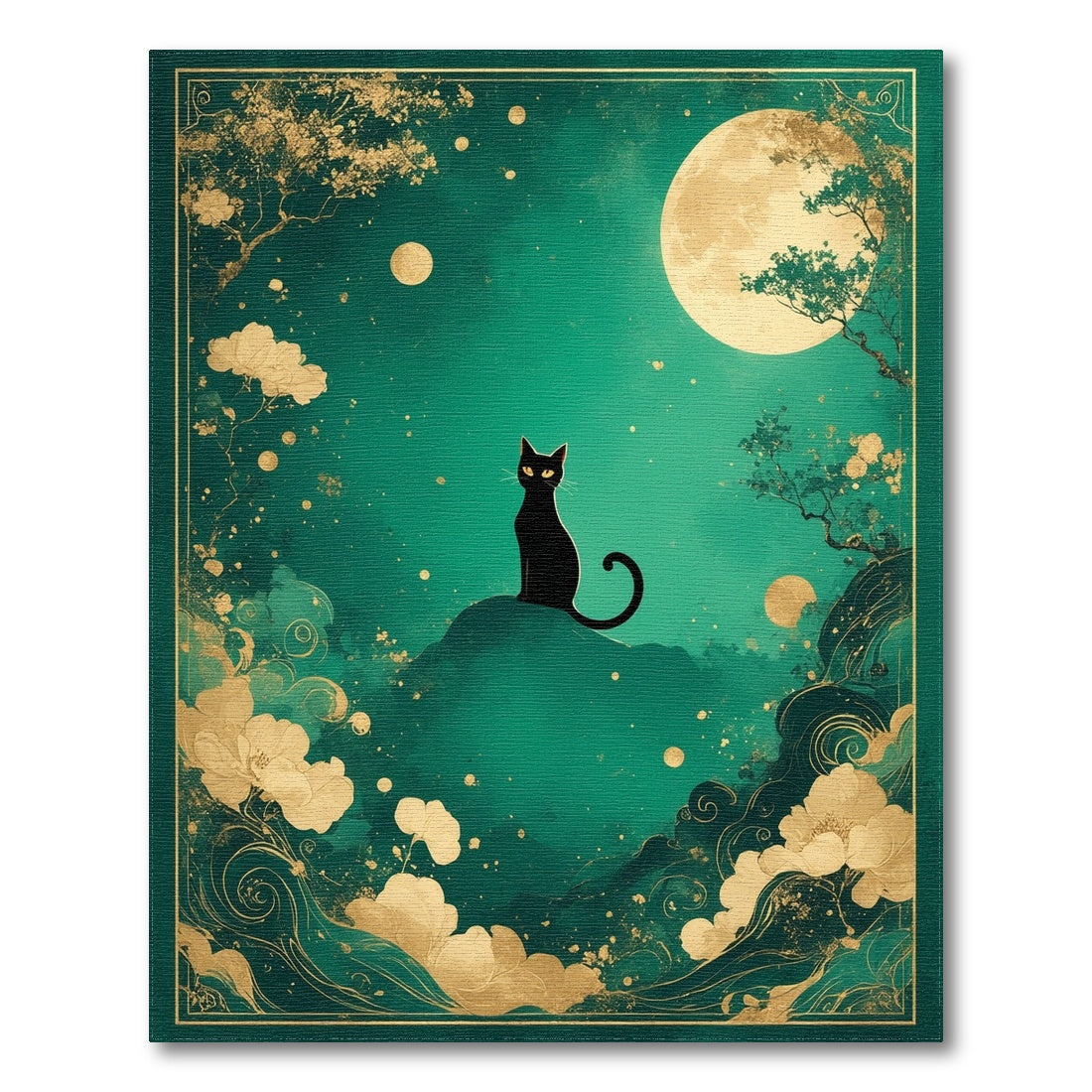Black Cat Moon Teal Area Rug