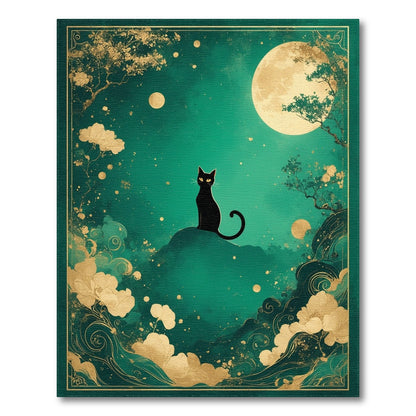 Black Cat Moon Teal Area Rug