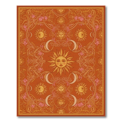 Floral Vintage Red Celestial Sun Moon Floral Area Rug