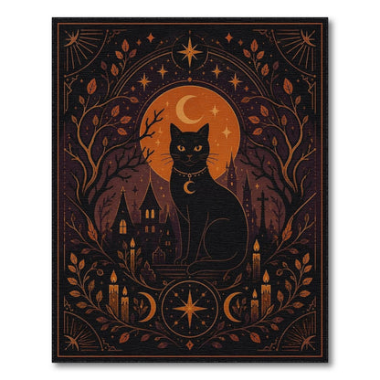 Black and White Mystical Black Cat Moon Area Rug