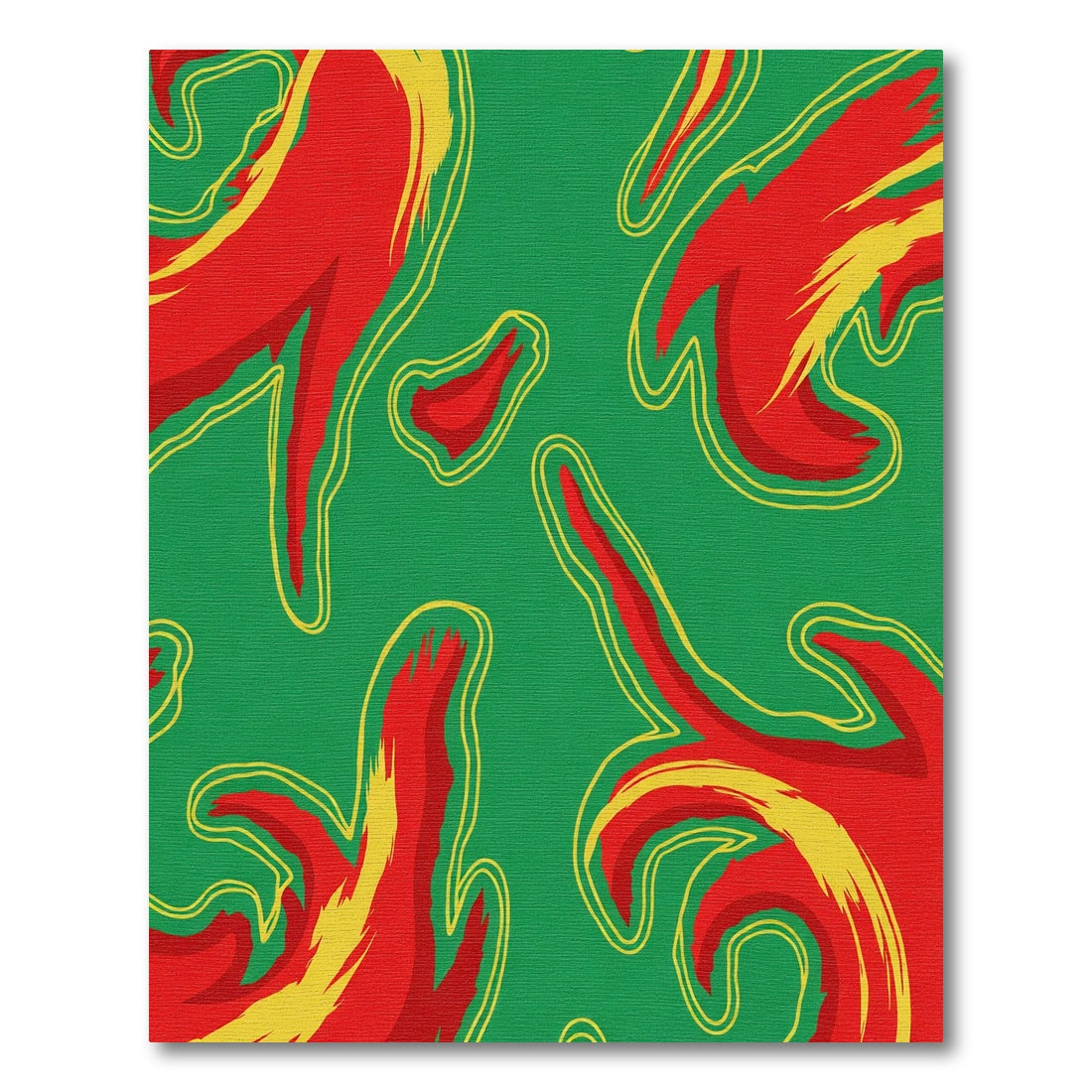 Vibrant Green Flowing Fire Shape Rug