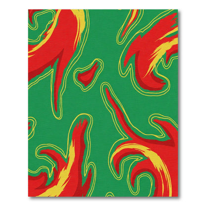 Vibrant Green Flowing Fire Shape Rug