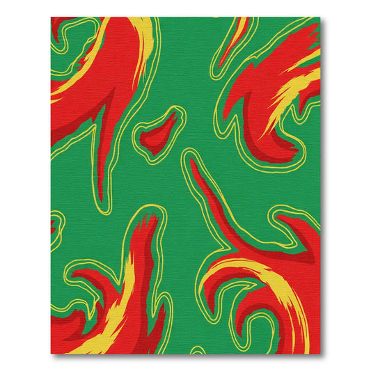 Vibrant Green Flowing Fire Shape Rug