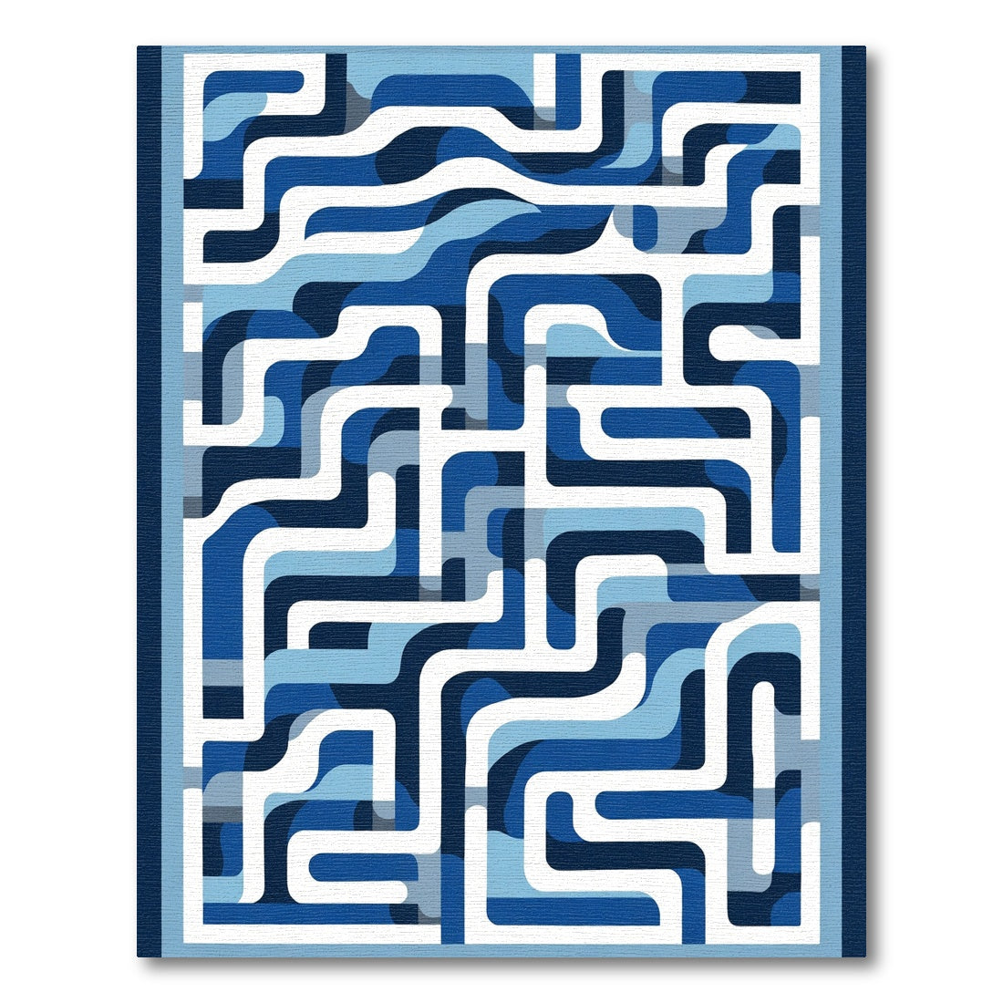 Bold Blue Labyrinth Abstract Geometric Rug