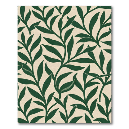 Deep Green Leafy Branch Pattern Rug