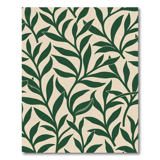 Deep Green Leafy Branch Pattern Rug