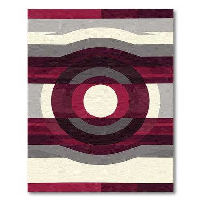 Crimson Gray Concentric Circles Rug