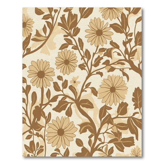 Mid-century Brown Floral Botanical Rug