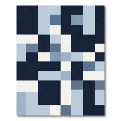 Modern Geometric Navy Blue Blocks Rug