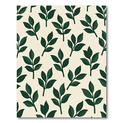 Deep Green Leafy Branches Ivory Rug