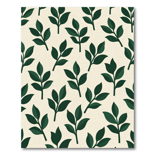 Deep Green Leafy Branches Ivory Rug