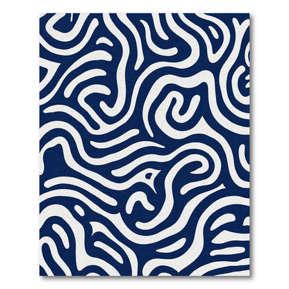 Navy White Abstract Flow Rug