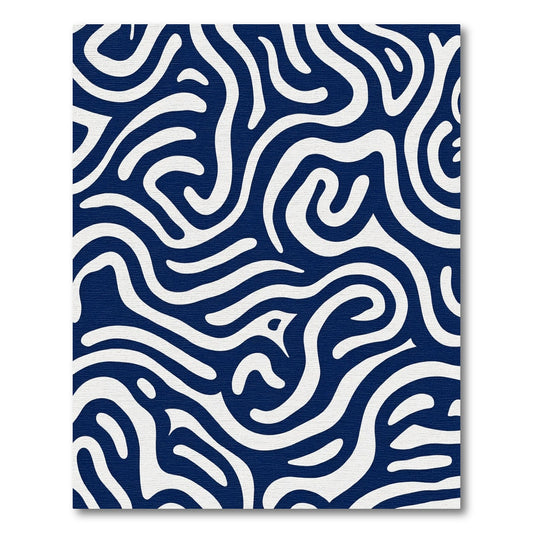 Navy White Abstract Flow Rug