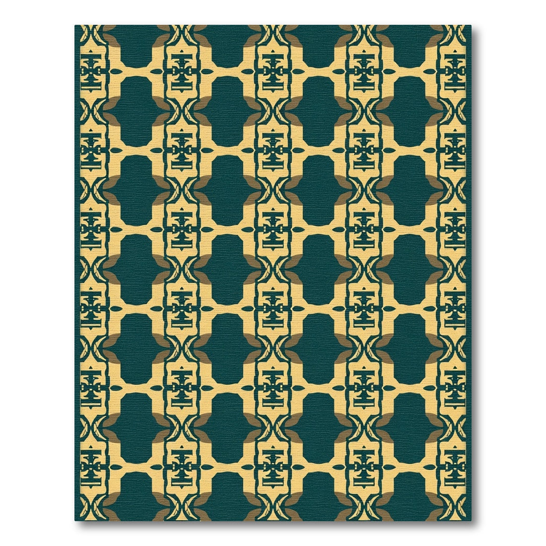 Gold Teal Art Deco Geometric Repeat Rug