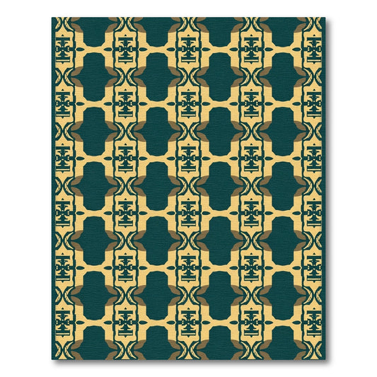 Gold Teal Art Deco Geometric Repeat Rug