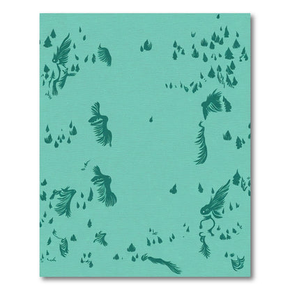 Teal Flying Creatures Scattered Landscape Rug