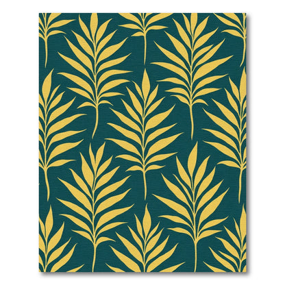 Golden Palm Frond Teal Rug
