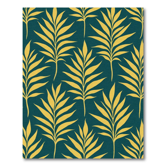 Golden Palm Frond Teal Rug