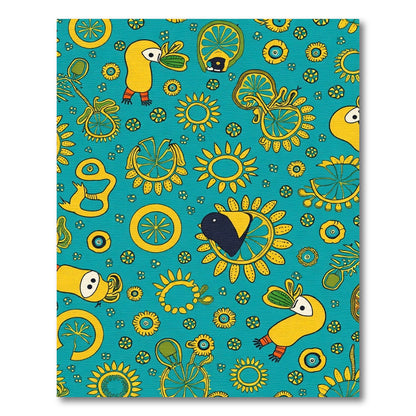 Whimsical Teal Yellow Bird Sun Rug