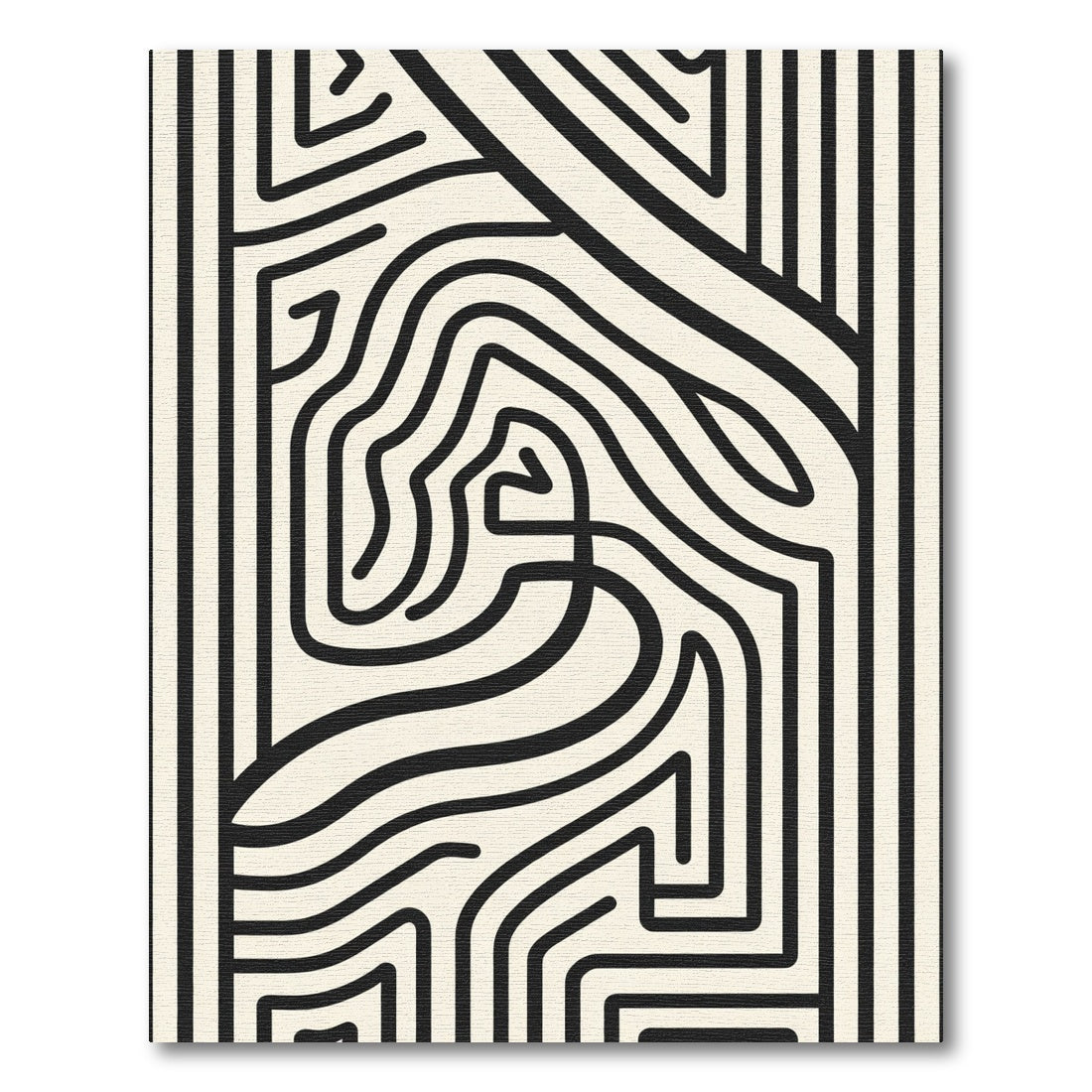 Black Cream Abstract Line Maze Rug