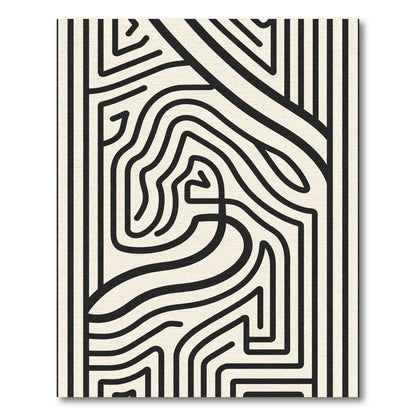 Black Cream Abstract Line Maze Rug