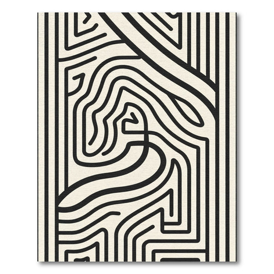 Black Cream Abstract Line Maze Rug
